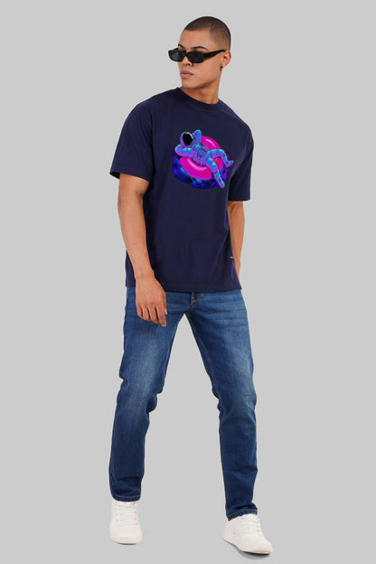 Astronaut In Pool Navy Blue Oversized Fit T-Shirt Men