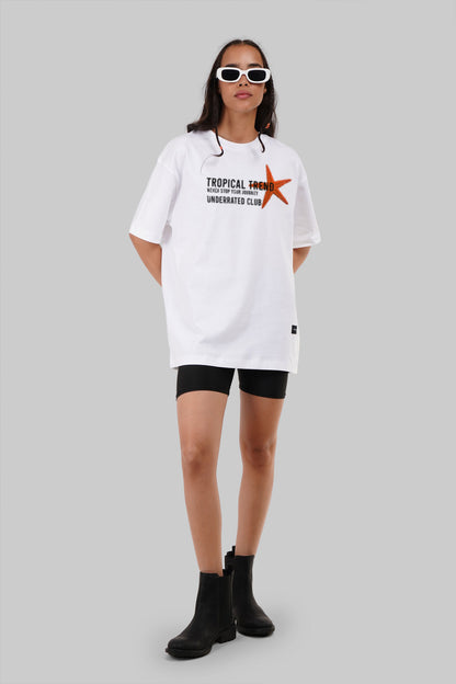 Tropical Starfish White Oversized Fit T-Shirt Women