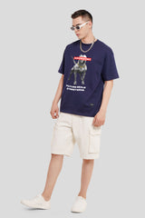 Underdog Navy Blue Printed T Shirt Men Oversized Fit With Front And Back Design Pic 5