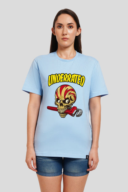 Underrated Skullanic Powder Blue Printed T-Shirt