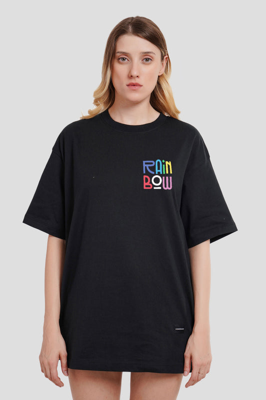 Rainbow Black Printed T-Shirt Women Oversized Fit With Front Design Pic 1