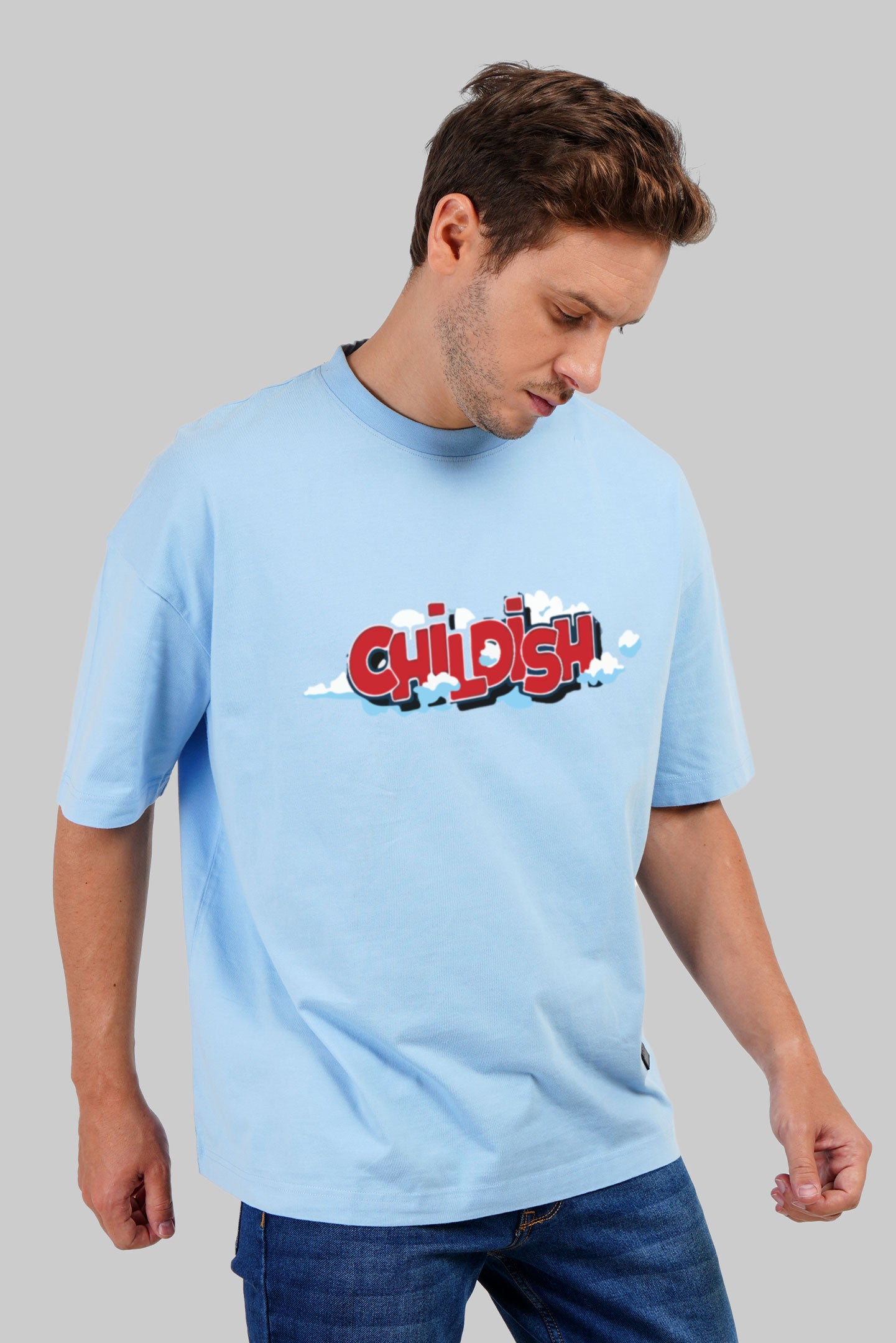 Childish Sky Blue Baggy Fit T-Shirt Men