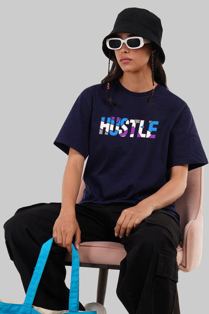 Hustle Navy Blue Boyfriend Fit T-Shirt Women