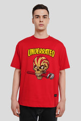 Underrated Skullanic Red Printed T Shirt Men Oversized Fit With Front Design Pic 1