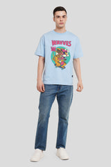 Wavves Powder Blue Printed T Shirt Men Oversized Fit With Front Design Pic 4