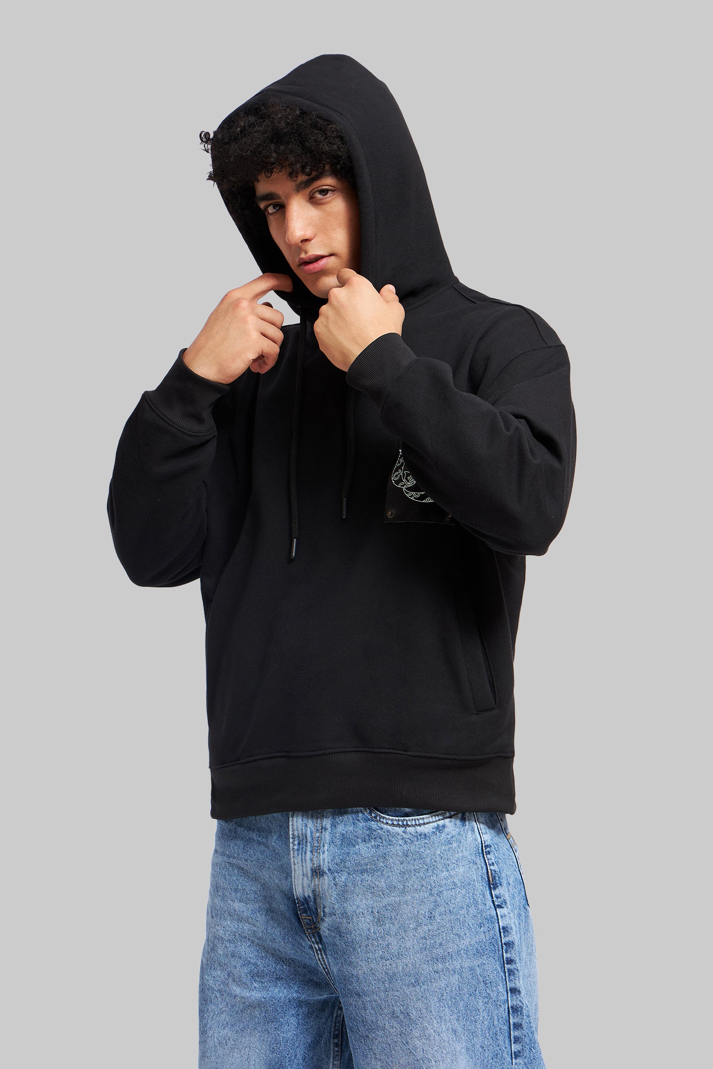 Black Leather Embossed Hoodie Pic 4