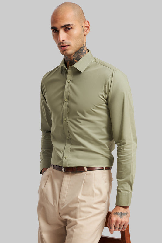 Green Solid Slim Fit Shirt Pic 1