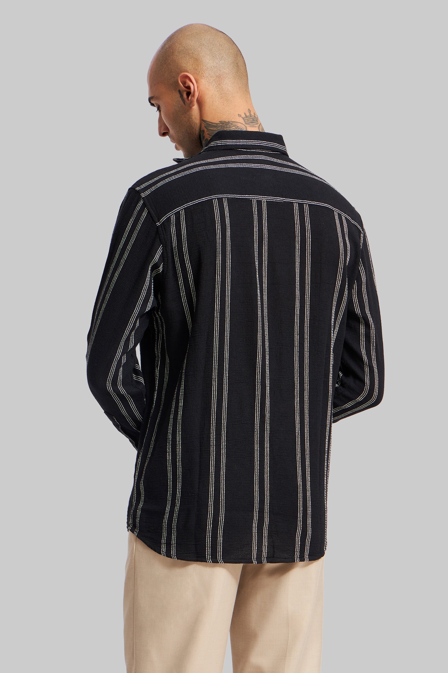 Black Striped Textured Shirt Pic 2