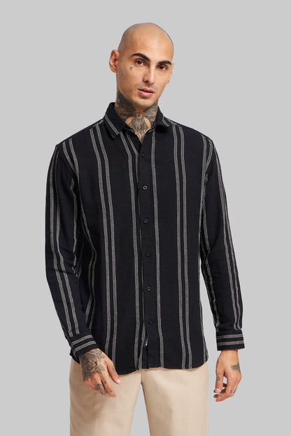 Black Striped Textured Shirt Pic 4