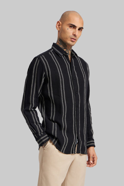 Black Striped Textured Shirt Pic 3