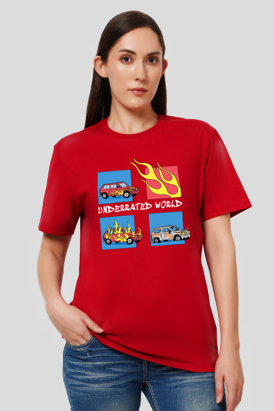 Underrated World Red Printed T-Shirt