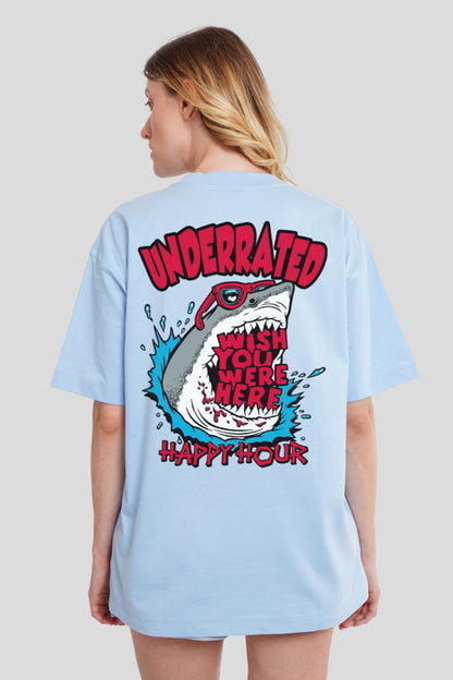 Happy Hour Powder Blue Printed T-Shirt Women Oversized Fit