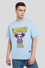 Koala Fun Powder Blue Printed T Shirt Men Oversized Fit With Front Design Pic 1