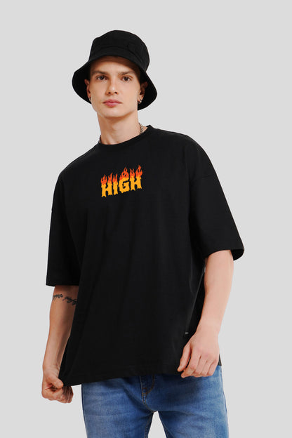 High Black Printed T Shirt Men Baggy Fit With Front Design Pic 1