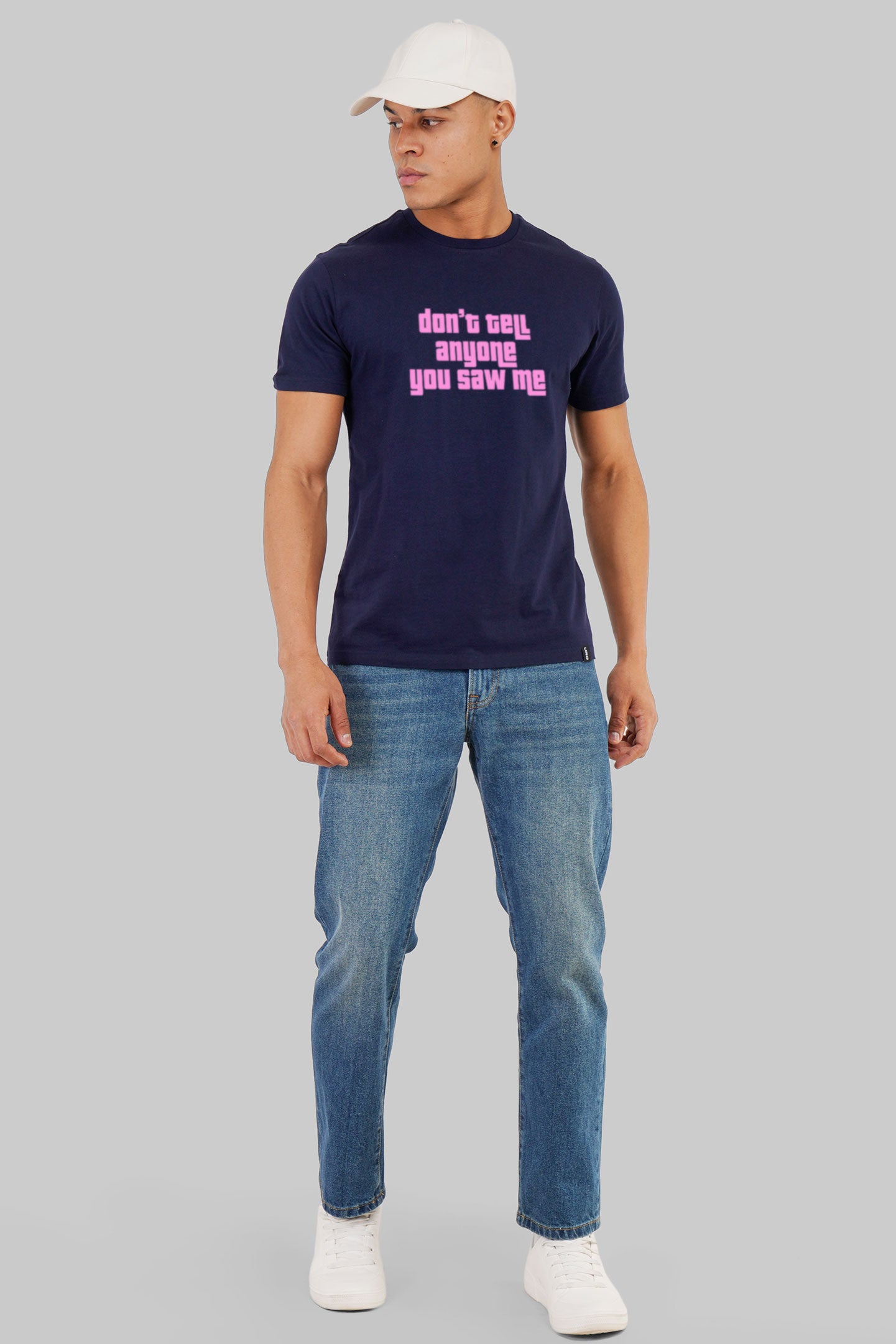 Don't Tell Anyone You Saw Me Navy Blue Regular Fit T-Shirt Men