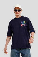 Rainbow Navy Blue Printed T Shirt Men Baggy Fit With Front Design Pic 1