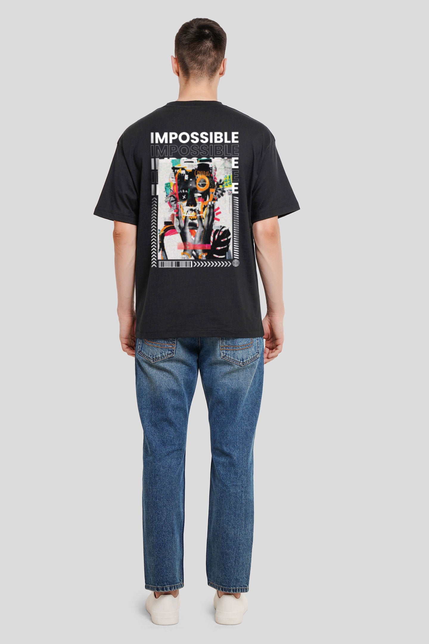 Impossible Black Printed T Shirt Men Oversized Fit With Front And Back Design Pic 5