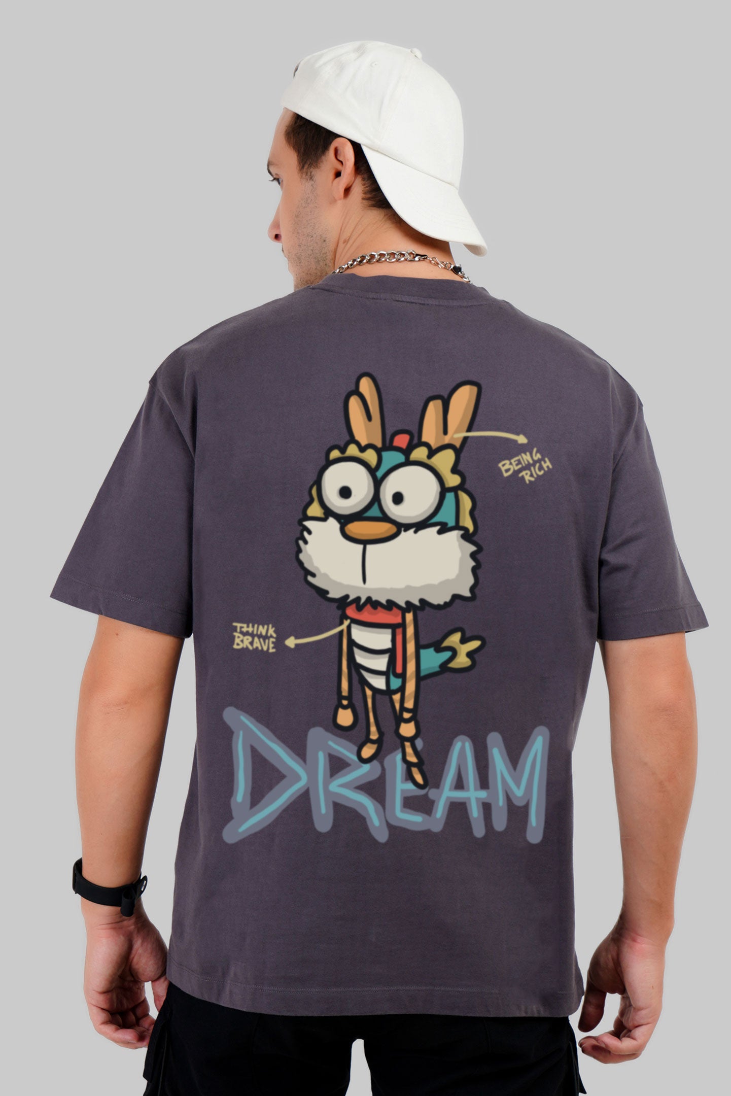 Think Brave Dream Big Dark Grey Oversized Fit T-Shirt Men