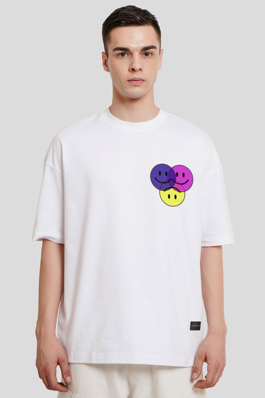 Three Smiley White Printed T-Shirt