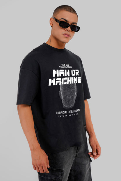 Man Or Machine Black Baggy Fit T-Shirt Men