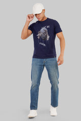 Not Be Misled By Others Navy Blue Printed T-Shirt