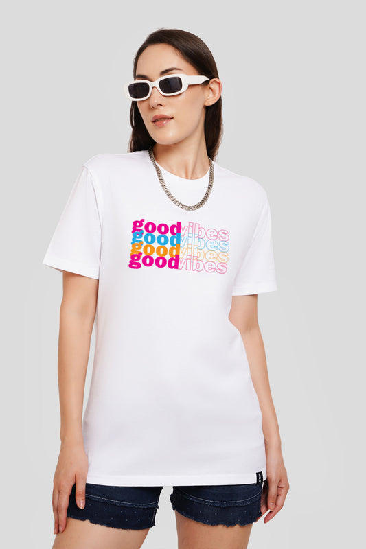 Good Vibes White Printed T-Shirt