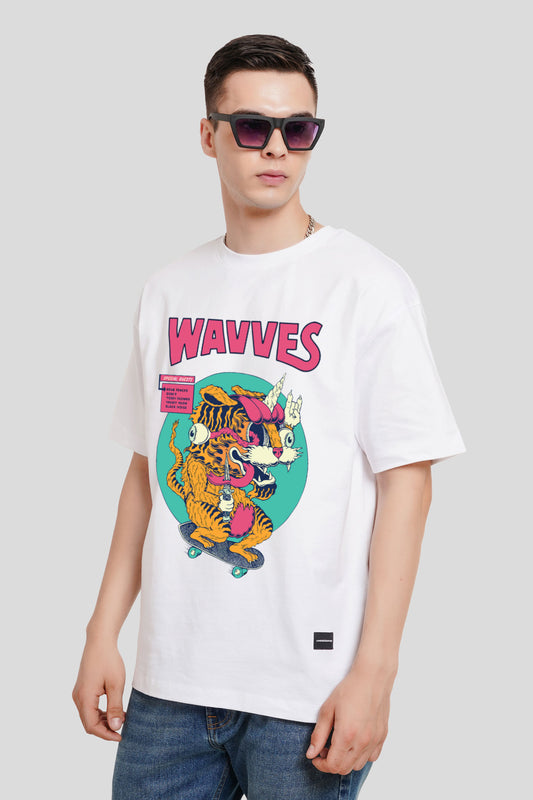 Wavves White Printed T-Shirt Men Oversized Fit