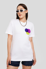 Three Smiley White Printed T-Shirt