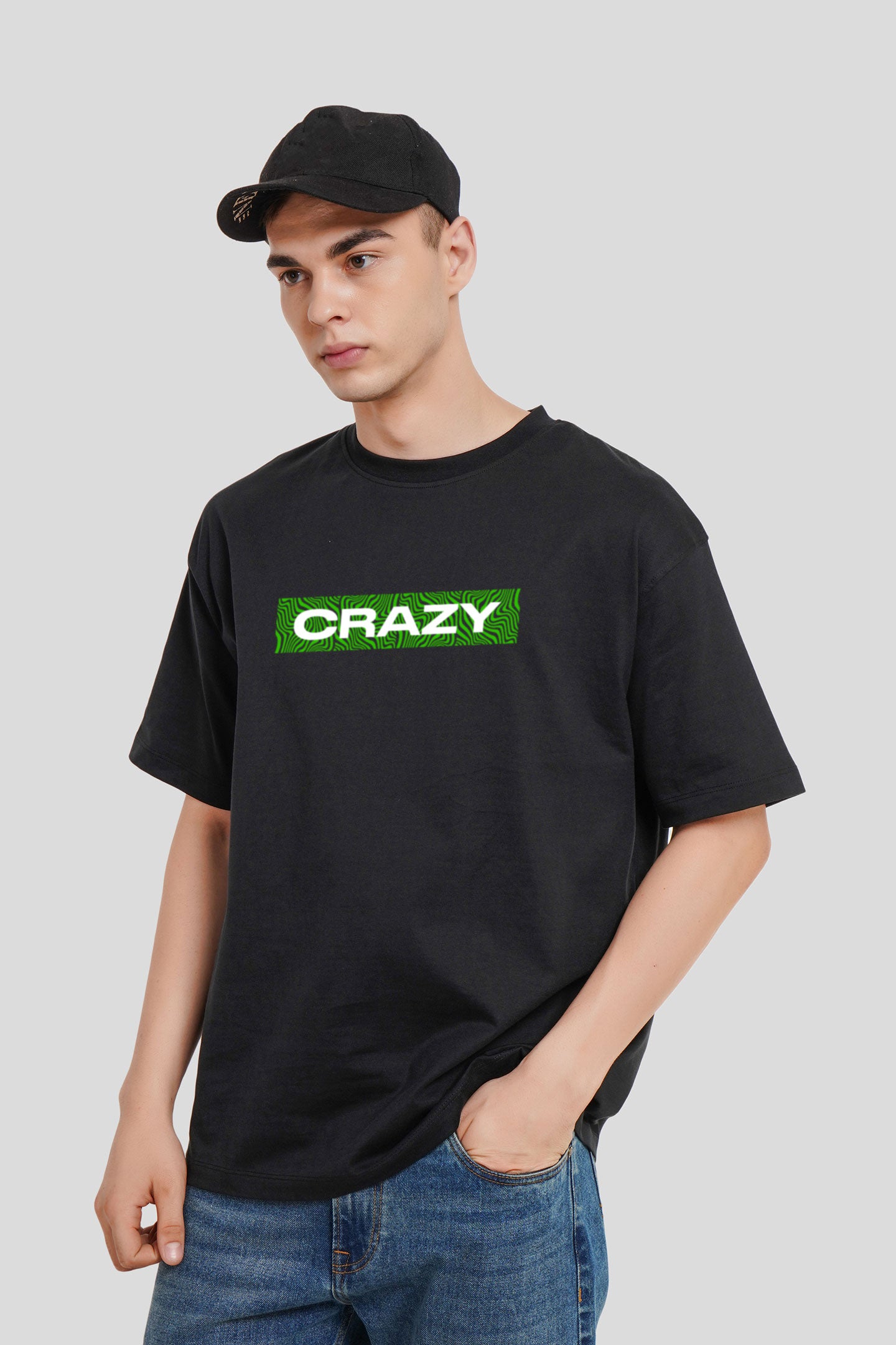 Crazy Black Printed T-Shirt Men Oversized Fit