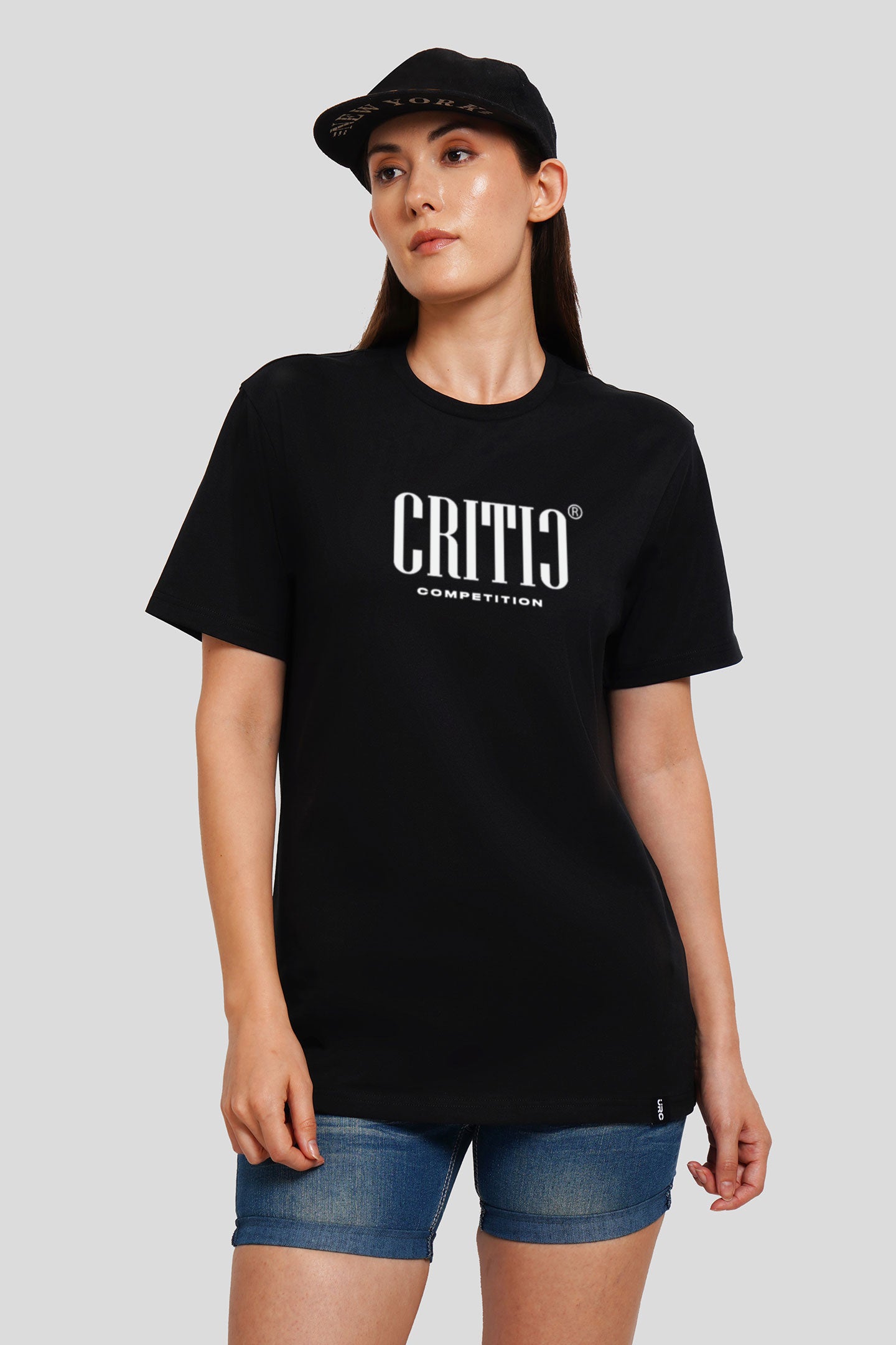 Critic Black Printed T Shirt Women Boyfriend Fit With Front Design Pic 1