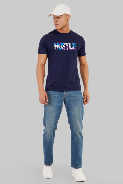 Hustle Navy Blue Regular Fit T-Shirt Men