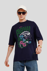 Aloha Navy Blue Printed T Shirt Men Baggy Fit With Front Design Pic 1
