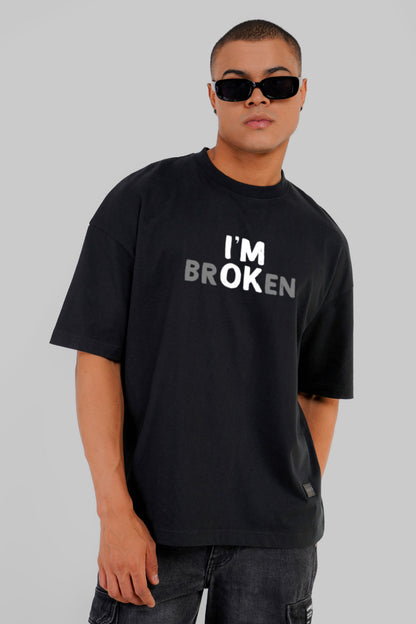 I Am Okay Black Baggy Fit T-Shirt Men Pic 2