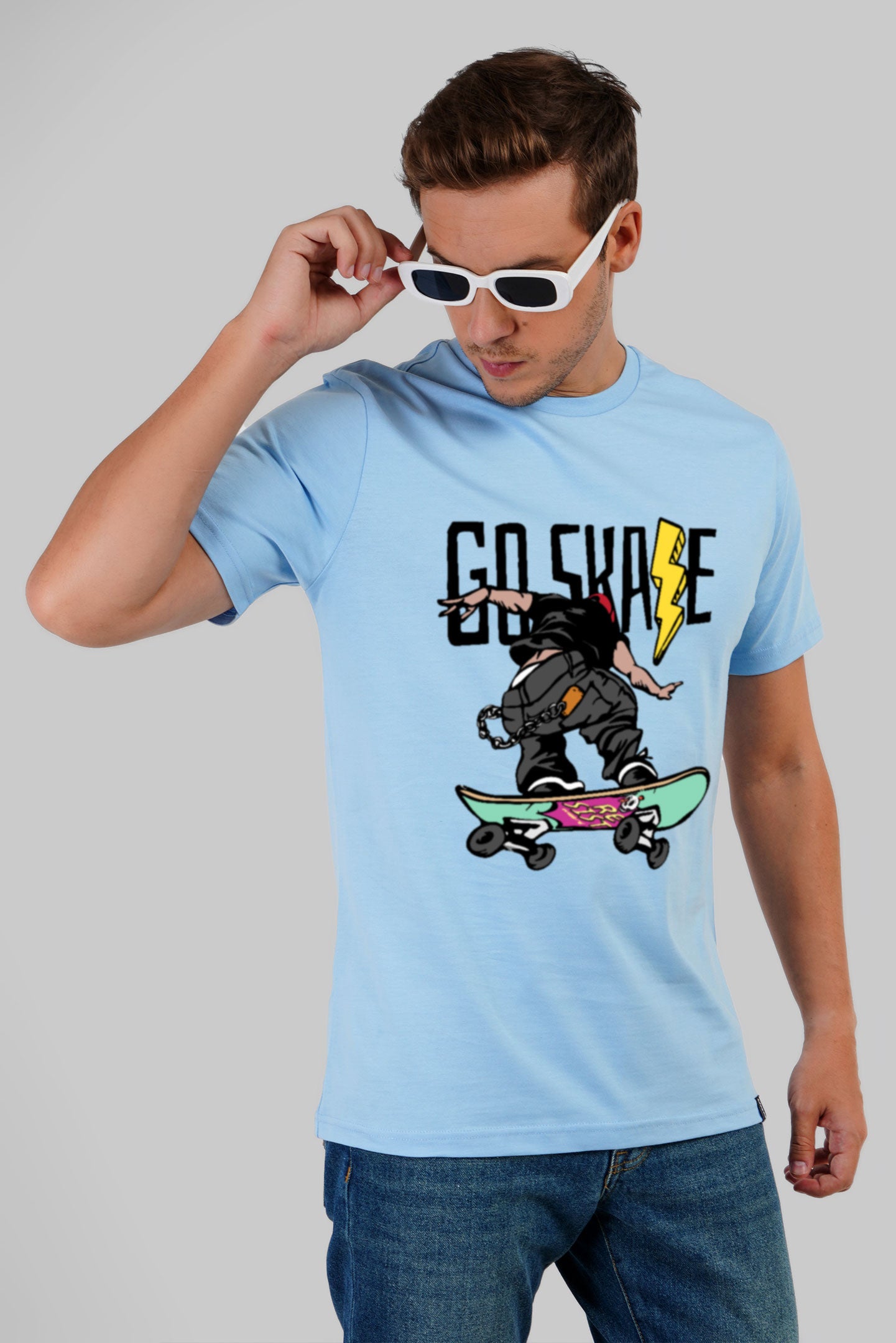 Go Skate Powder Blue Regular Fit T-Shirt Men