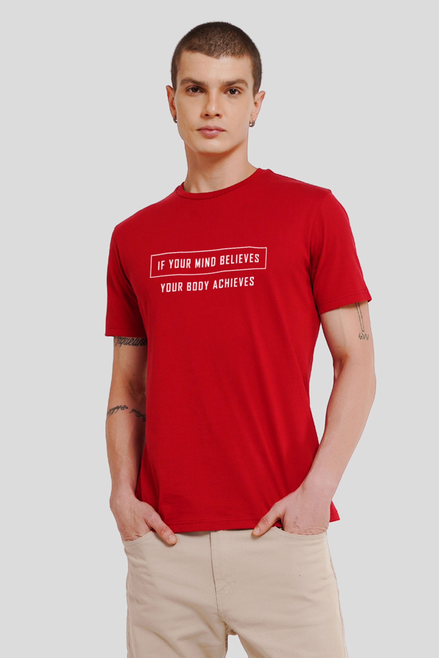 Believe To Achieve Quote Red Printed T-Shirt