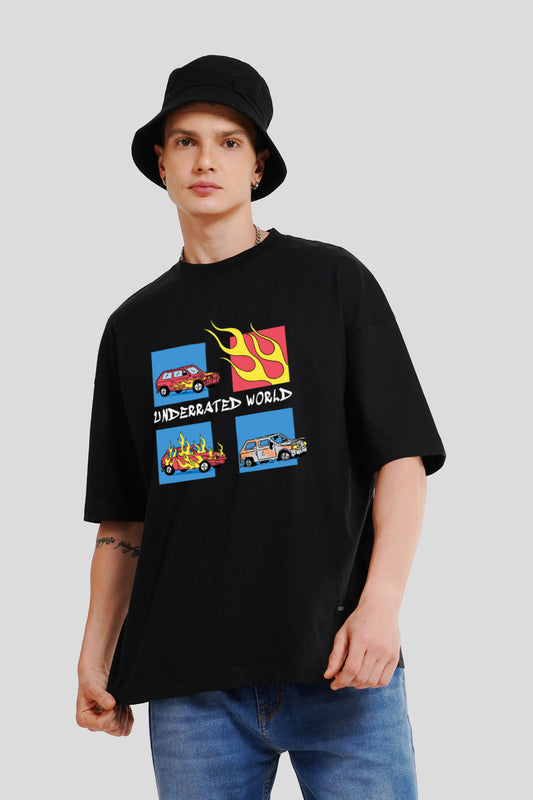 Underrated World Black Printed T-Shirt Men Baggy Fit