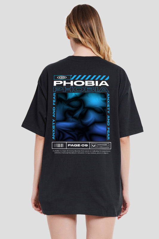 Phobia Black Printed T-Shirt Women Oversized Fit With Front And Back Design Pic 1