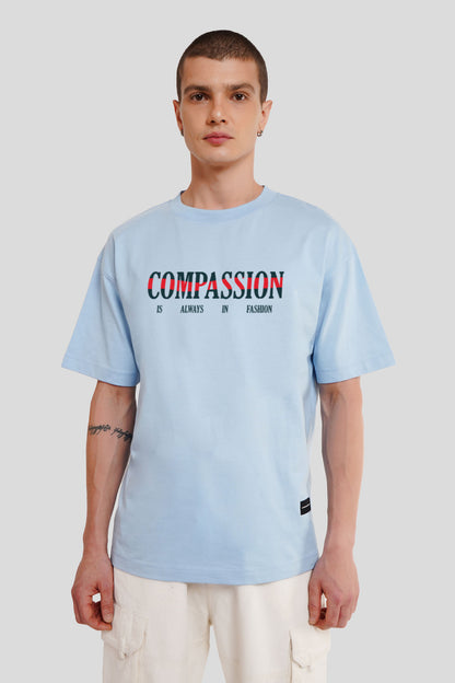 Compassion Powder Blue Printed T Shirt Men Oversized Fit With Front Design Pic 1