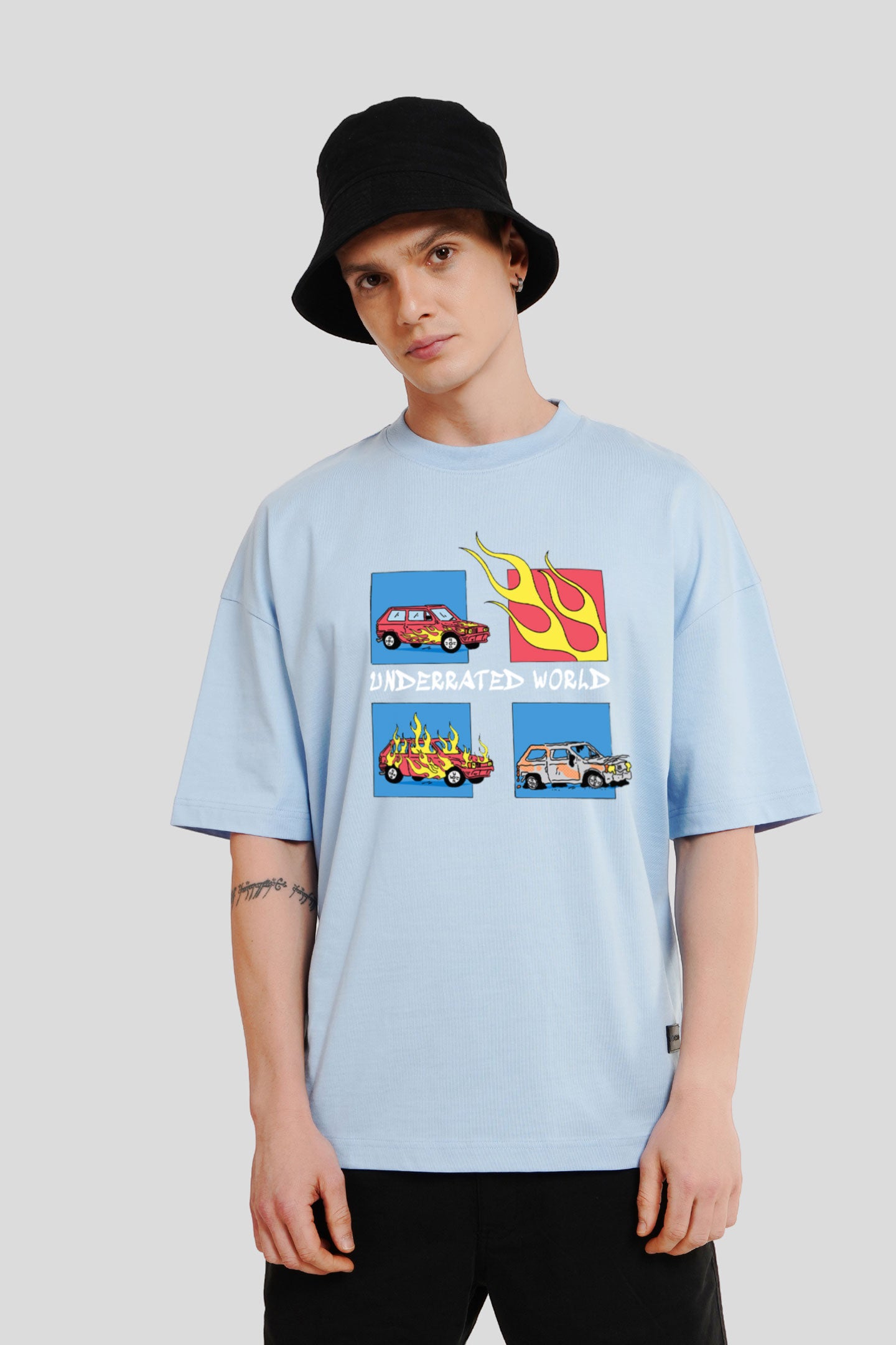 Underrated World Powder Blue Printed T-Shirt