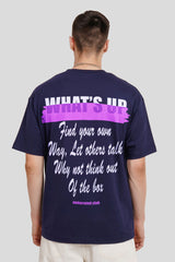 Whats Up Navy Blue Printed T Shirt Men Oversized Fit Pic 1