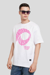 Underrated Illusions White Printed T Shirt Men Oversized Fit With Front Design Pic 1
