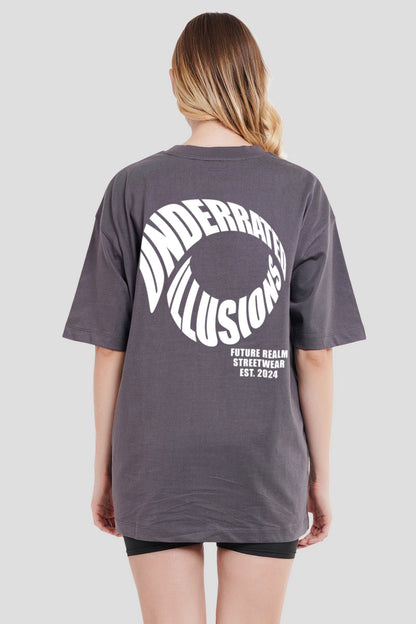 Underrated Illusions Dark Grey Printed T-Shirt