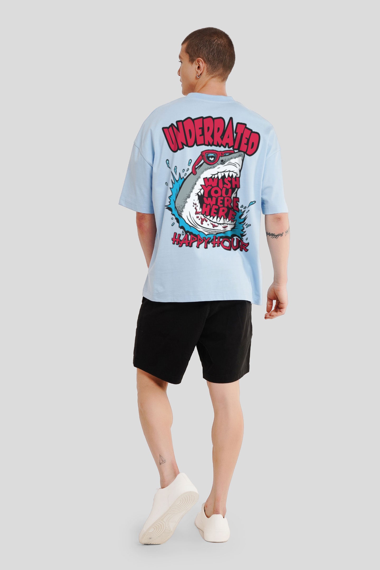 Happy Hour Powder Blue Printed T-Shirt Men Baggy Fit