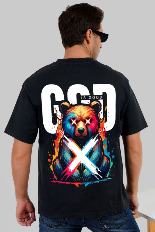 God Is Good Teddy Black Oversized Fit T-Shirt Men