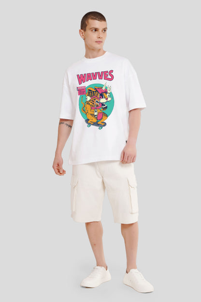 Wavves White Printed T-Shirt Men Baggy Fit