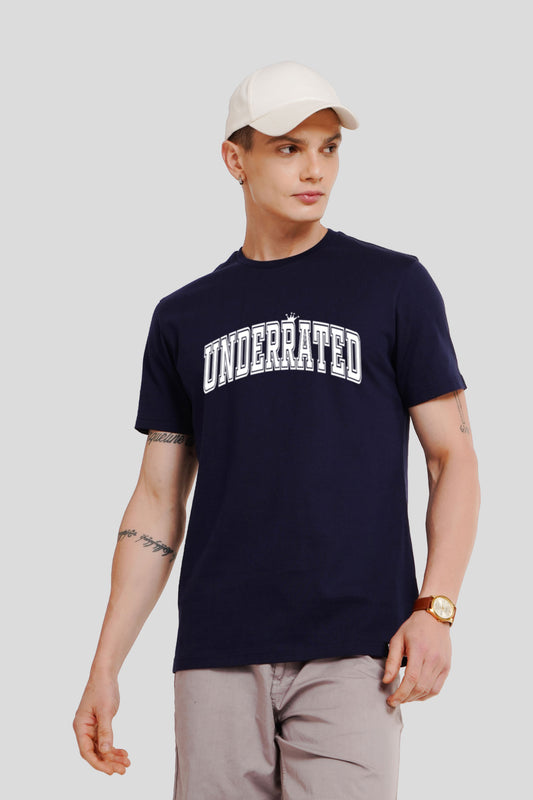 Underrated Minimalist Typography Navy Blue Printed T-Shirt