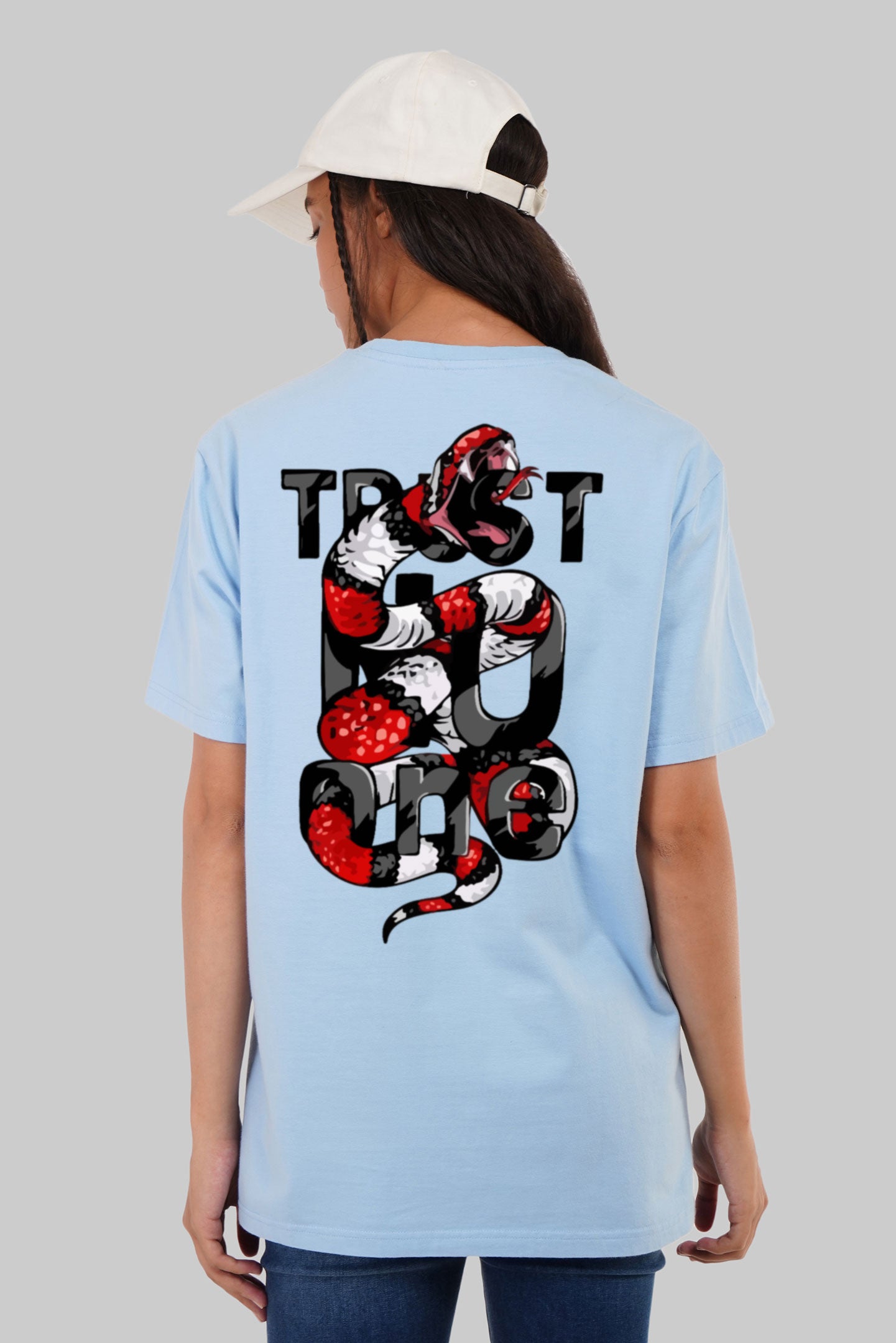 Trust No One 1 Powder Blue Boyfriend Fit T-Shirt Women