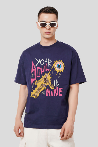 Your Soul Is Mine Navy Blue Printed T Shirt Men Oversized Fit With Front And Back Design Pic 1