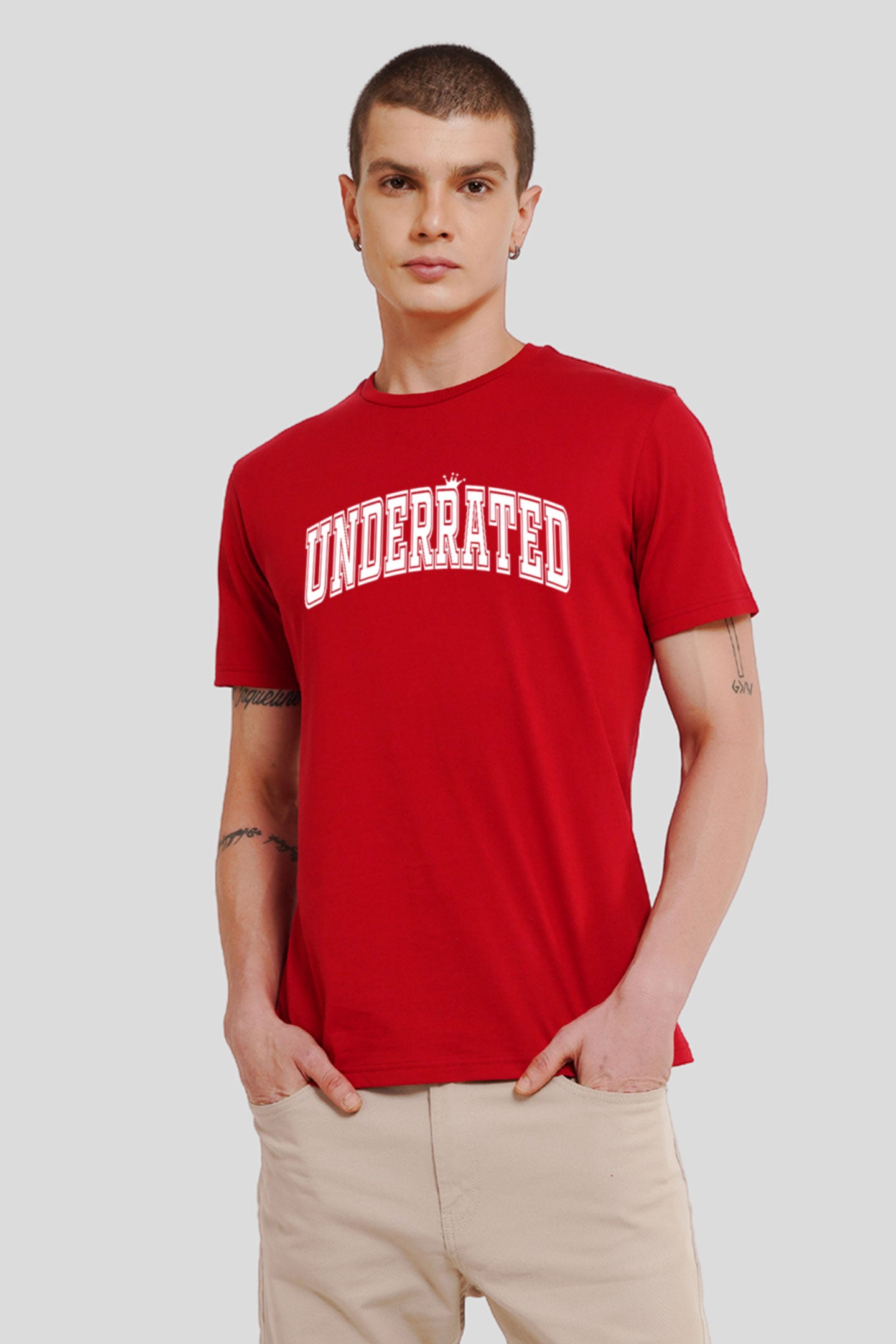 Underrated Minimalist Typography Red Printed T-Shirt