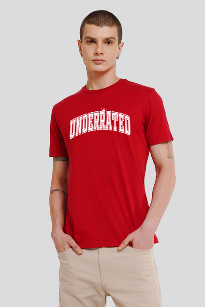 Underrated Minimalist Typography Red Printed T-Shirt